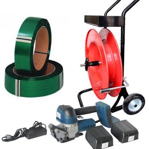 Conjunto de ferramenta de cintagem a bateria fita PET, dispensador, bateria, carregador