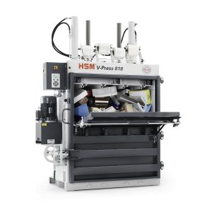 Prensa enfardadeira industrial de cartão HSM V-Press 818 plus 18,5 toneladas, 185kN, fardos de 200kg