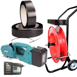 Kit de cintagem NEO 9-16mm PET/PP com bateria, carregador, fita PET, carro de cintagem