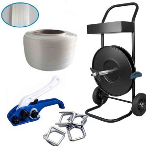 Kit de cintagem com fita de cordão, ferramenta manual CORD 13-19 mm, fita composta 16 mm, carro de cintagem