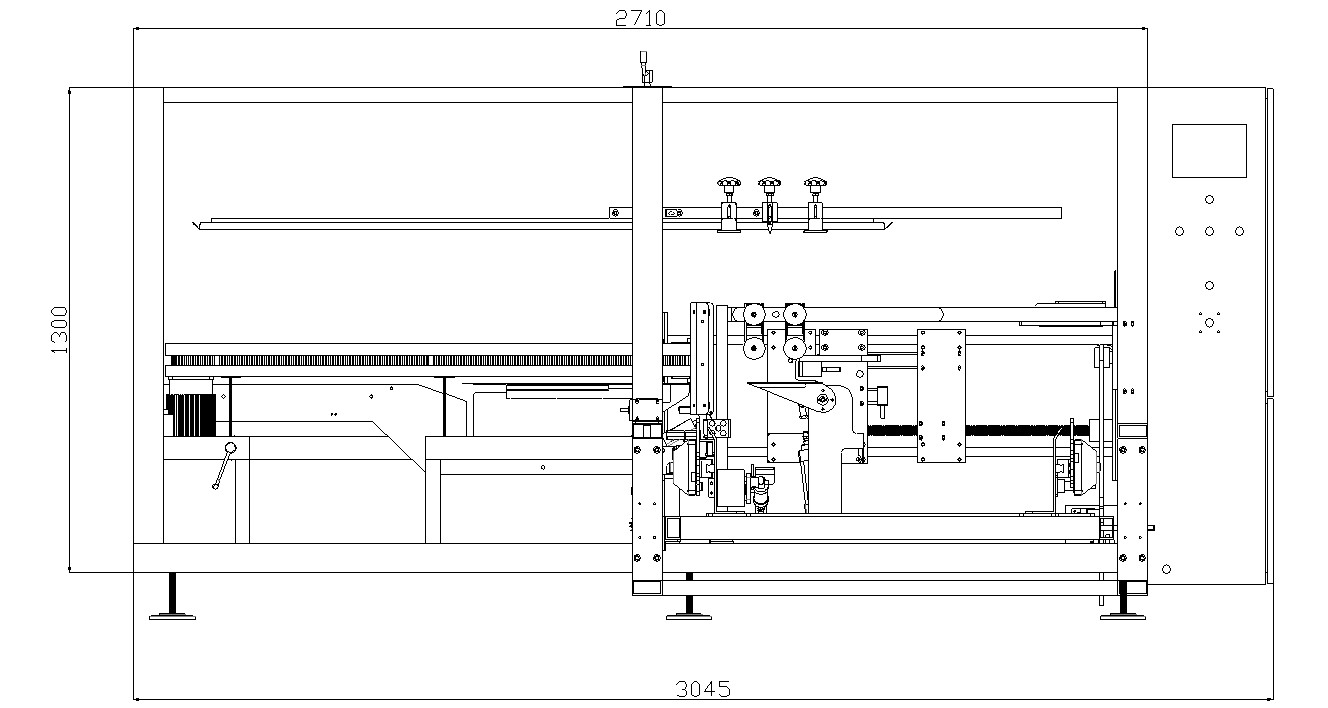 Formadora de caixas AUTOBOX - Desenho de layout da máquina com mesa de trabalho horizontal