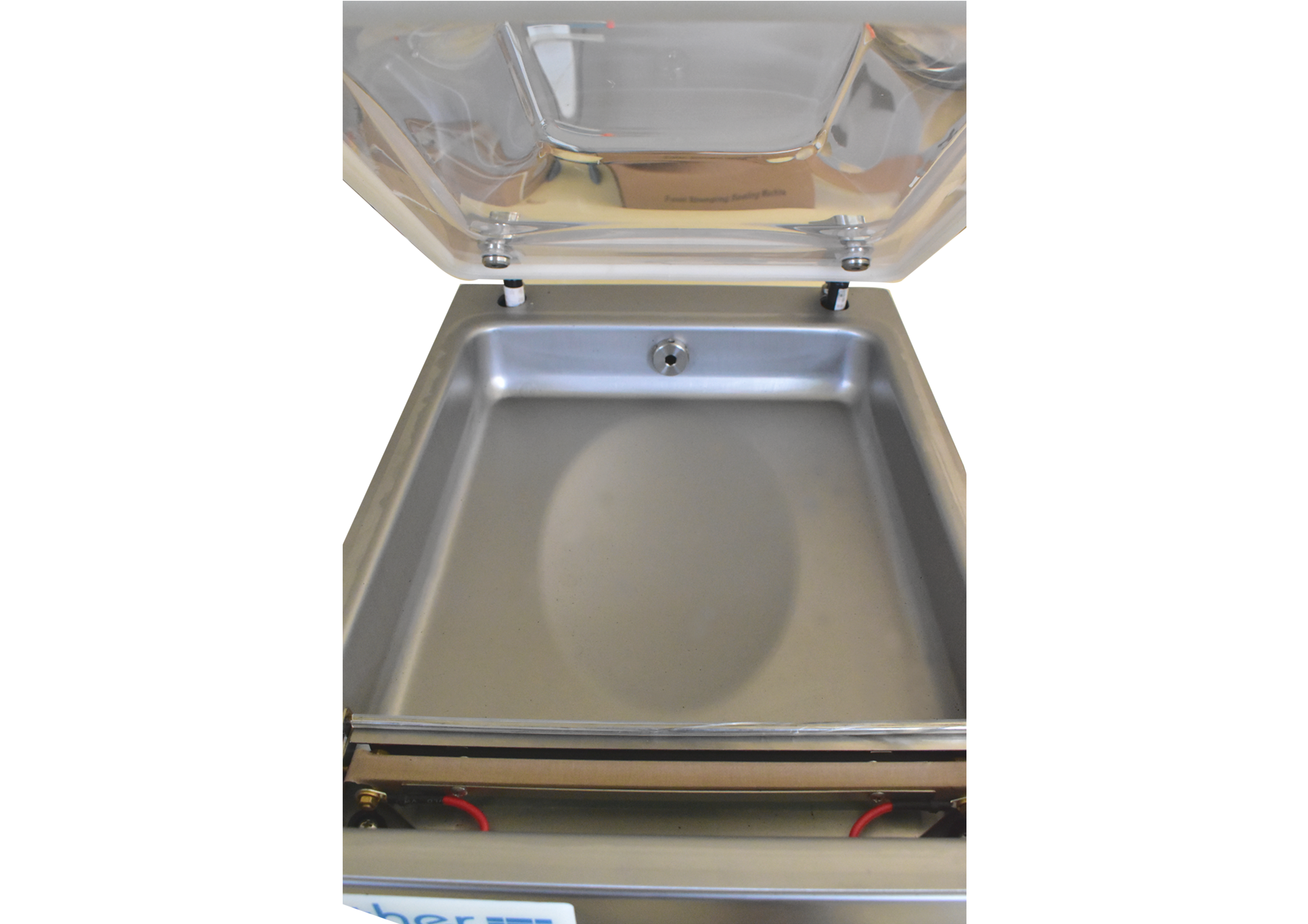 Máquina de embalar a vácuo de câmara DOZE300T sobre uma mesa de trabalho
